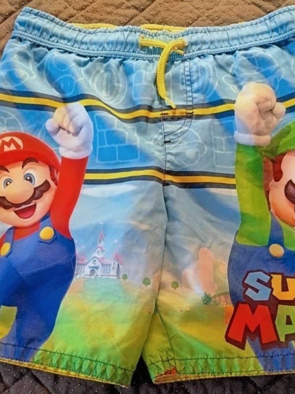 Super Mario Blue & Green Kids Shorts with Yellow Drawstring